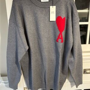 Ami Charcoal Crewneck with Red Heart Accent